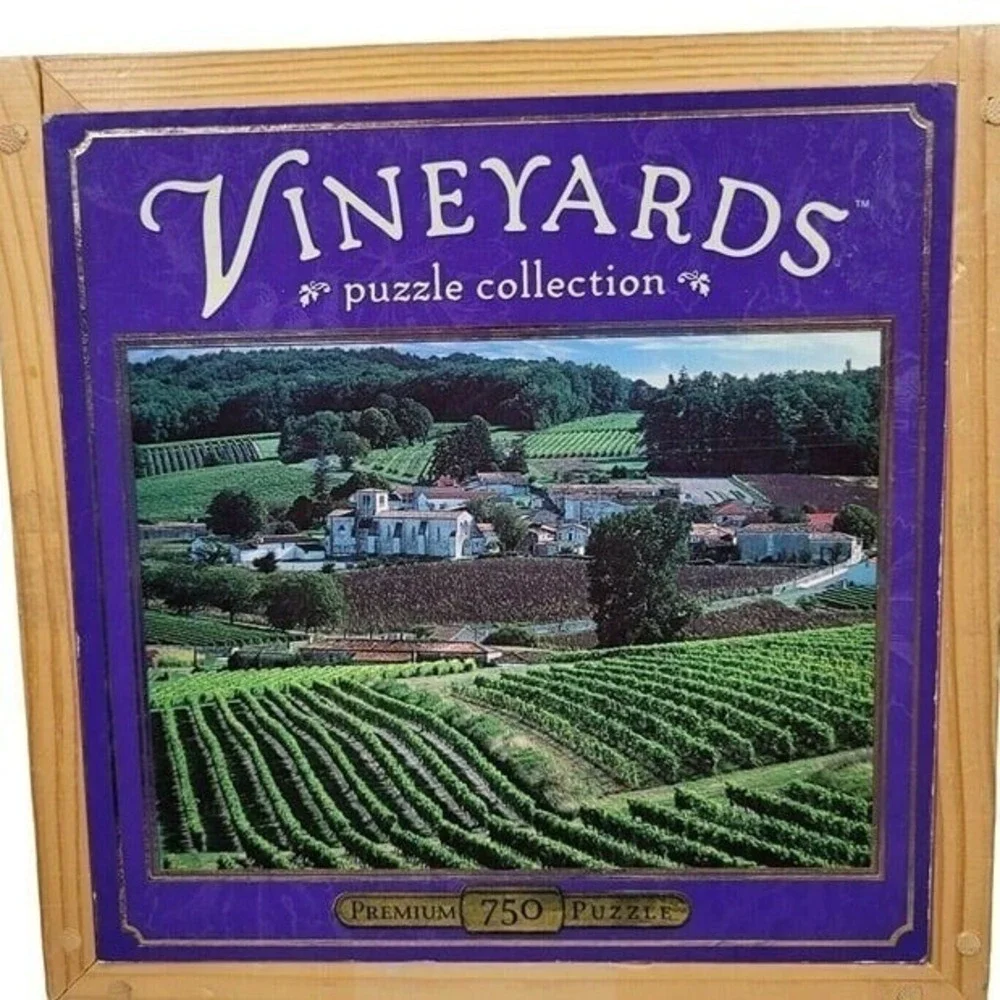 MB Vineyards Puzzle Collection 750 Piece St Preuil France Purple Wooden‎ Box